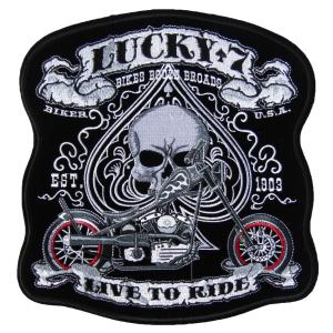 大きい アイロンワッペン バイカー スカル 13 LUCKY 7 LIVE TO RIDE