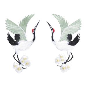 ワッペン 鳥 鶴 一対 黒