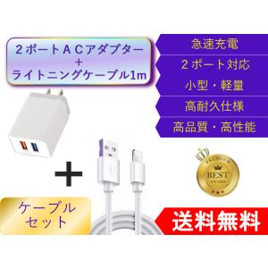 iPhone ライトニングケーブル＆コンセントセット おすすめ 安い アダプター lightning cable 充電 1ｍ 2ポート USB 急速充電