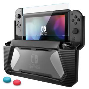 Nintendoカバー ニンテンドースイッチSwitchガラスフィルム＋親指キャップ TPU+PC製 全面保護 衝撃吸収 傷防止 取り外し簡単 指紋