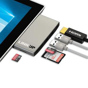 LINKUP 6-in-1 USB 3.0ハブアダプターSD／マイクロ SDカードリーダーMicrosoft Surface Pro 5／6対応―SDカード＋2×TFカード＋2×USB 3.0ポート＋Mini DP to HD
