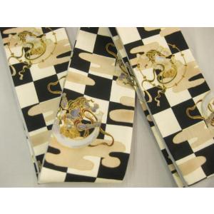 日本製 仕立上り 紳士角帯 風神雷神 ベージュ/黒  ku-7