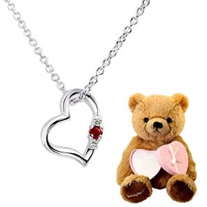[シアーズ] 天然ダイヤ ハート ネックレス レディース テディベア ぬいぐるみセット 1月 ガーネット ブラウンベア 1491-tdt-01-の商品画像