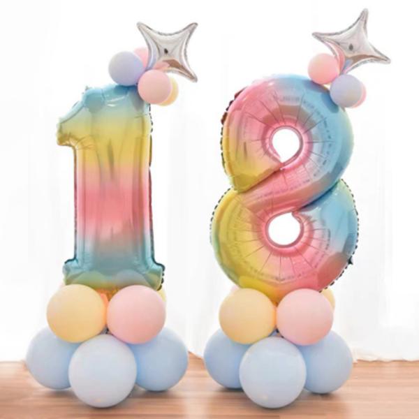 数字バルーンセット  バースデーナンバー レインボー 誕生日 記念日 誕生日会 風船 パーティー お...
