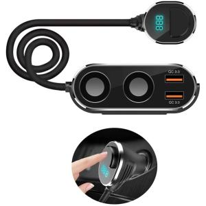 カーチャージャー Quick Charge 3.0 USB2ポート シガーソケット2連 急速 電圧計 スイッチ 車載充電器 スマホ充電器 USB充電　12V24V