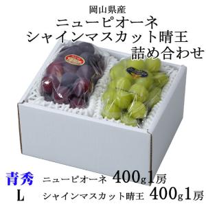 ぶどう 詰め合わせ 青秀 Lサイズ ニューピオーネ 400g×1房 シャインマスカット晴王 400g×1房 岡山県産
