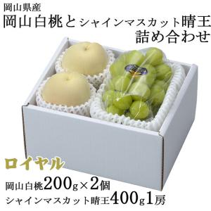 お中元 桃 ぶどう 詰め合わせ ロイヤル Lサイズ 岡山白桃 200g×2玉 シャインマスカット晴王 400g×1房 岡山県産 セット プレゼント｜hachiya-fruits