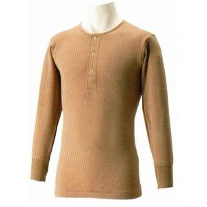 男性用　エクスラン長袖前ボタンシャツ　Ｍ・Ｌ らくだ色裏起毛・静電気防止加工アクリル(ノエール)10...