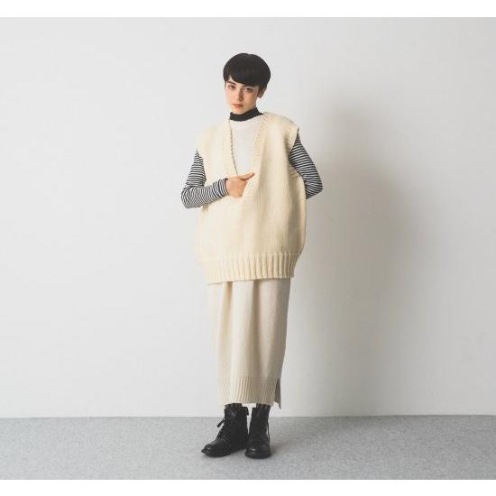 【SALE セール】Cion(シオン) | ウールVネックロングベスト (off white / b...