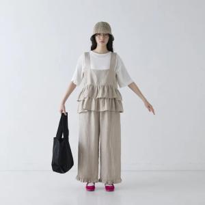 Cion (シオン) | リネンガーゼティアードビスチェ (beige/black) | トップス レディース 裏地付き 麻 リネン 20ss