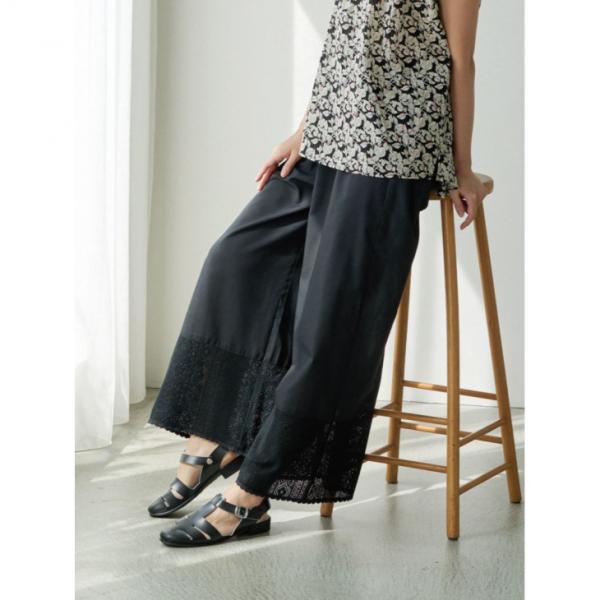 Pont de Chalons (ポンデシャロン) | レースワイドペチパンツ (ブラック/オフホワ...
