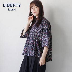 sosotto (ソソット) | 10周年記念LIBERTY 細ピンタックスタンドブラウス6分袖 (navy) | リバティ Tiger Lily 26ss レディース 花柄 ブラウス ナチュラル