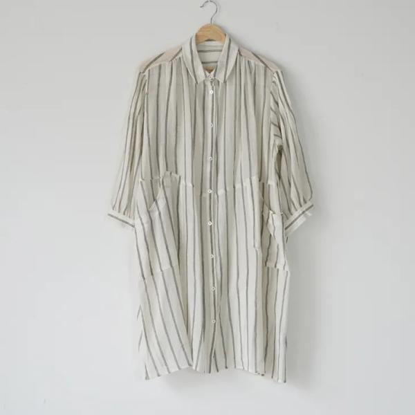 frescute (フレスキュート) | ナチュラルワッシャーストライプワンピース (オフxグリーン...