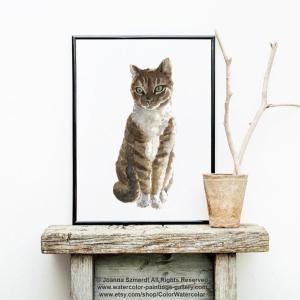 【ネコポス送料無料】COLOR WATERCOLOR | Tabby Domestic Cat Print | A4 アートプリント/ポスター｜hafen