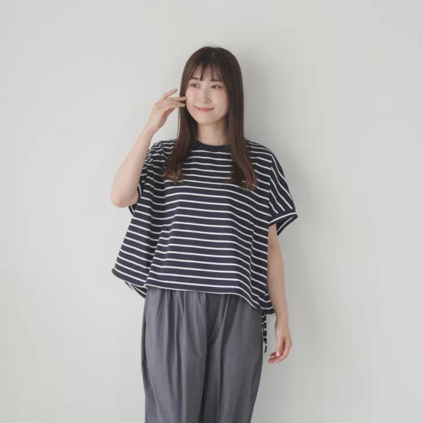 MANON (マノン) | SPINDLE BOX BORDER TEE (navy x white...