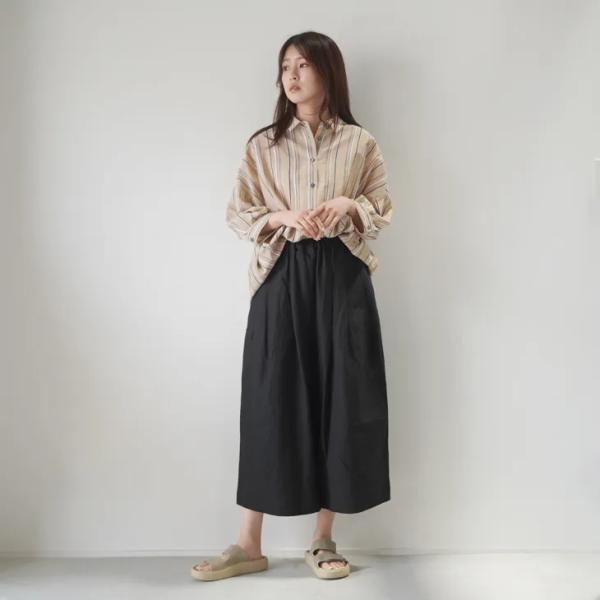 STAMP AND DIARY | 60/1高密度リネン 3タックワイドパンツ (クロ) | 麻 レ...