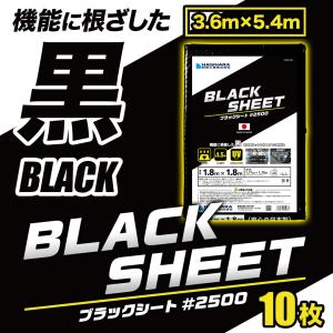 #2500 ブラックシート 3.6m×5.4m [10枚セット] OS3654B | 日本製 中厚手 長持ち ブルーシート レジャーシート カラー 黒 送料無料｜hagihara-e