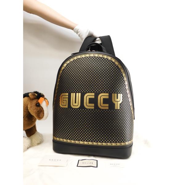 グッチ バックパック大 Guccy レザー黒 メンズリュックサックバッグ 美品@ 8