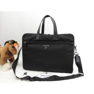 PRADA プラダ ナイロン ブリーフケース 2VE002 ネロ レザー テスート