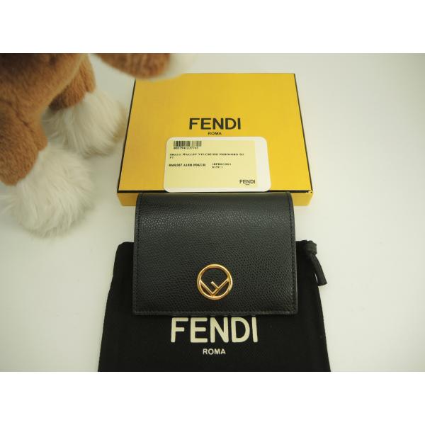 フェンディ コンパクトウォレット エフイズフェンディ レザー黒 2つ折財布 極美品@ 6