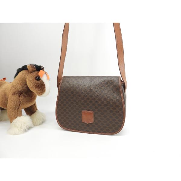 セリーヌ ポシェット トリオンフ マカダム茶 クロスボディバッグ ロゴエンブレム革@M14 4