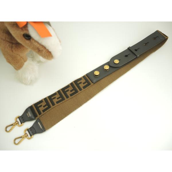 フェンディ ロングショルダーストラップ FFモチーフ コットン/レザー黒茶 斜め掛用@ 17