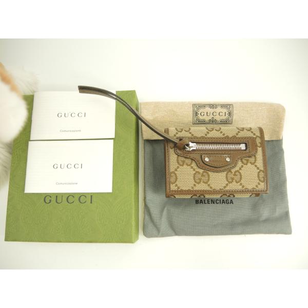 グッチ/バレンシアガ ミニウォレット クラシック GG茶 コンパクト財布 3折ミニ財布 新品@681...