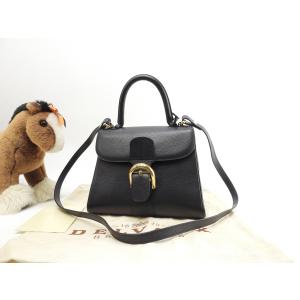 デルボー ブリヨンPM ヴィンテージ 型押レザー紺 ショルダーストラップ付ハンドバッグ@ 99