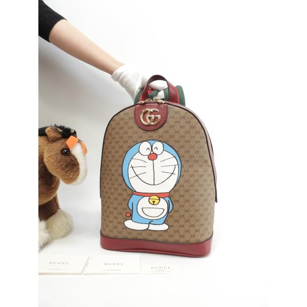 グッチ バックパック ドラえもん マイクロGG茶赤レザー リュックサック バッグ 新品同様@ 8