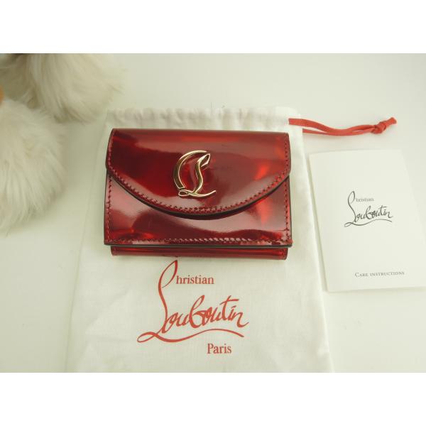 クリスチャンルブタン 3折ミニ財布 Loubi54 パテントレザー赤 コンパクトウォレット 未使用@...