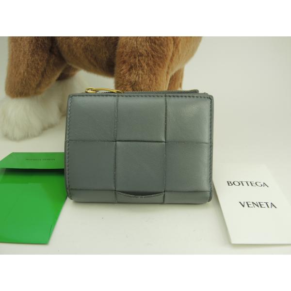 ボッテガヴェネタ 2折財布 カセット レザー灰 コンパクトウォレット 美品@A00034351Z