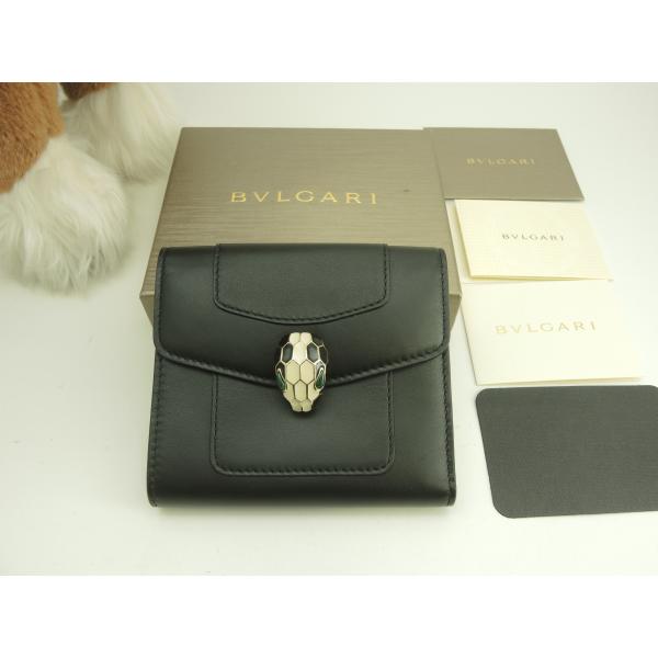 ブルガリ Wホック三折財布 セルペンティ レザー黒 フォーエバー スモールウォレット 未使用@ 14