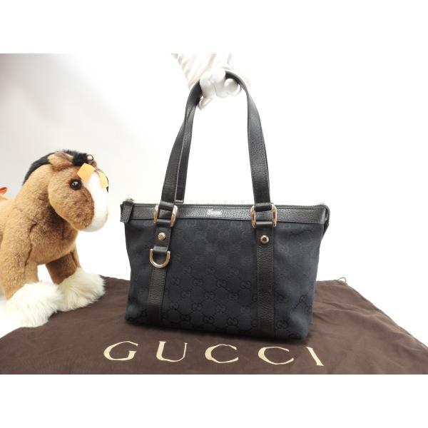 グッチ トートバッグ小 GG デニム革黒 ミニハンドバッグ 極美品@ 29