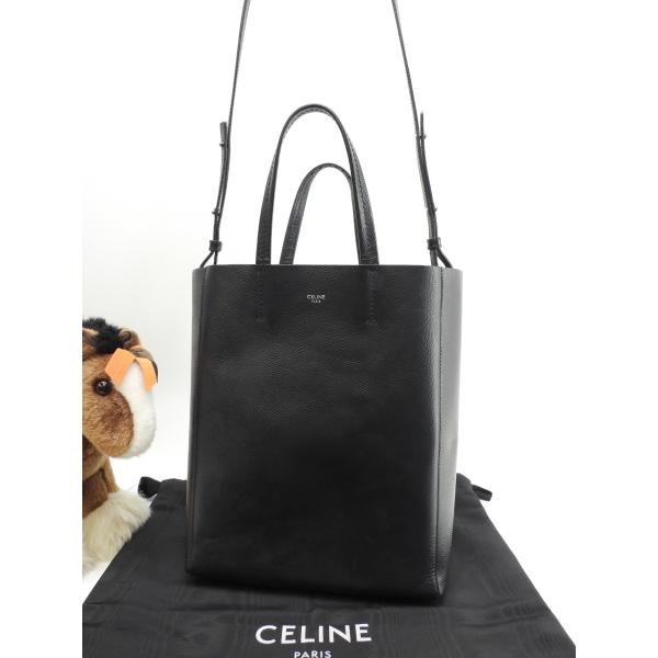 セリーヌ ヴァーティカルカバ スモール レザー黒 ポシェット ハンドバッグ トートバッグ@S-CU-...