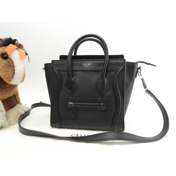 セリーヌ ラゲージナノ ドラムドレザー 黒 ポシェット ミニハンドバッグ 美品@S-VP-0172