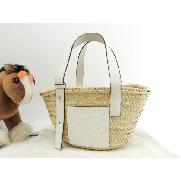 ロエベ バスケットスモール カゴバッグ ナチュラル白革 ハンドバッグ 美品@412004