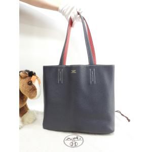 エルメス ドゥブルサンス36 トリヨンクレマンス 紺ピンク トートバッグ ショルダーバッグ 極美品@D