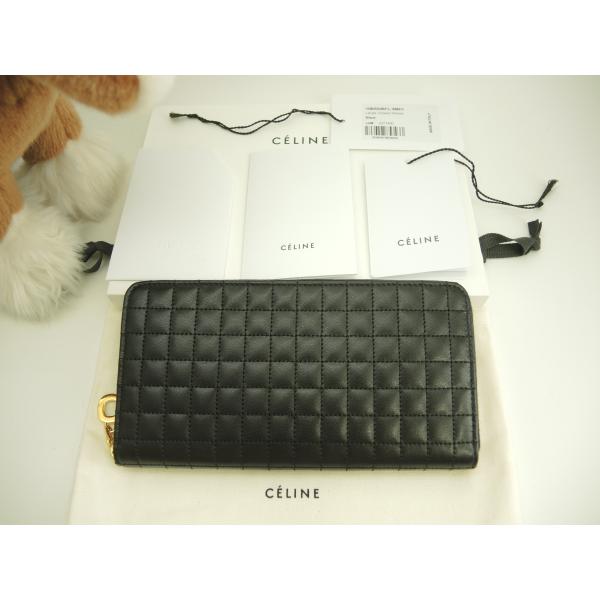 セリーヌ ロングウォレット Cチャーム キルテッドレザー黒 ラウンドジップ長財布 新品@ 3