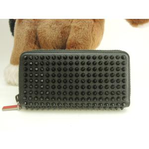 クリスチャンルブタン ロングウォレット パネトーネスタッズ レザー黒 ジップ長財布@ 7
