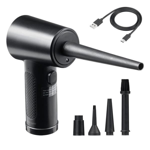 サンワダイレクト 電動エアダスター 充電式 強力 ノズル5種類付属 LED付き 風量3段階調整 PC...