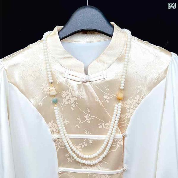 数珠 ネックレス レディース アクセサリー 中国風 禅 白 翡翠 ビーズ 菩提 ジュエリー