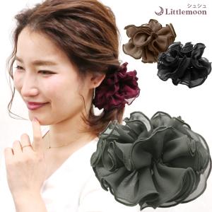 シュシュ シフォン 黒 ヘアアクセサリー 就活 冠婚葬祭 ヘアゴム 大きめ 追跡可能 ダブルクレマ