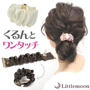 ヘアカフス ヘアゴム ポニーフック サテン 巻くだけ ワンタッチ くしゅっと シンプル 簡単 ヘアアレンジ ヘアアクセサリー 髪飾り ヴァローレ