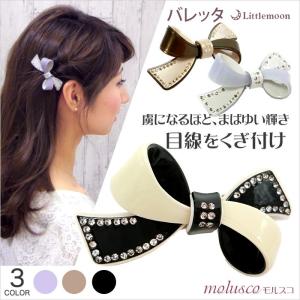 バレッタ ストーン バイカラー リボン エナメル ヘアアクセサリー モルスコ 追跡可能メール便対応｜hair