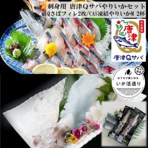 送料無料 刺身用 唐津Ｑさば 2枚 呼子いか(剣先いか) M 2杯セット 博多魚匠 うまダレ 付き さば サバ お刺身 青空レストラン