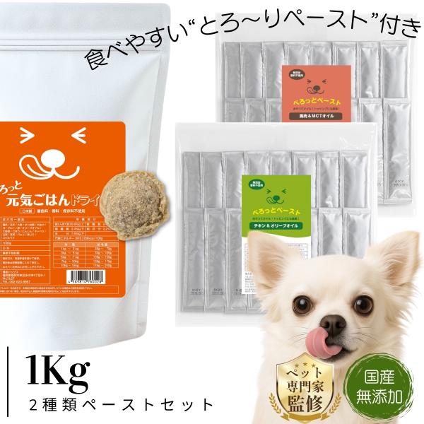 無添加 ドッグフード＆ペースト2種32本セット ぺろっと元気ごはん1kg＋チキン＆オリーブオイル 1...