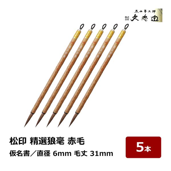 文志堂 松印 精選狼毫 赤毛 太さ 6mm 毛丈 31mm 5本セット｜小筆 細筆 細書 仮名書 兼...