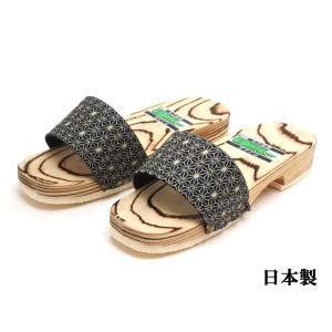男性用 日田下駄 焼き杉 サンダル下駄 和柄 日本製　麻の葉柄
