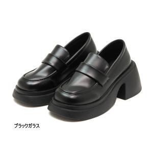 レディース 7cmヒール 厚底ローファー 美脚 ストーム 太ヒール