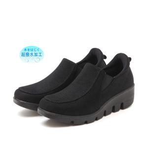 厚底ウェッジソール 軽量 レディース スリッポンシューズ ブラック